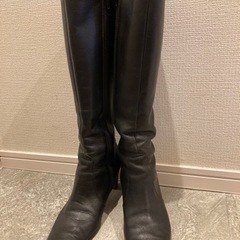 黒　革製　ロングブーツ　膝下丈　24cm 日本製
