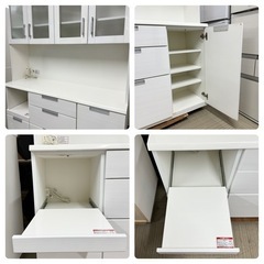 【超美品‼️】定価79,990円♪ ニトリ 140cm幅キッチンボード(ダリア140KB) 食器棚 収納家具 艶あり木目調ホワイト♪