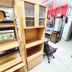 食器棚 ベージュ 木製 ガラス 家具 収納