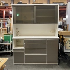 🌟激安‼️ 松田家具キッチンボード幅153モイスソフトクローズシルバー食器棚