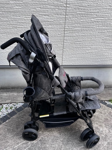 日本育児 DUOシティHOPII グレーデニム 二人乗りベビーカー レイン