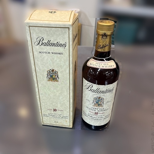 J3229 未開栓 古酒 80s Ballantine's バランタイン 30年 特級時代末期 スコッチウィスキー 80s 後期物 トールボトル スコットランド製 青旗青黄紋章 金キャップ