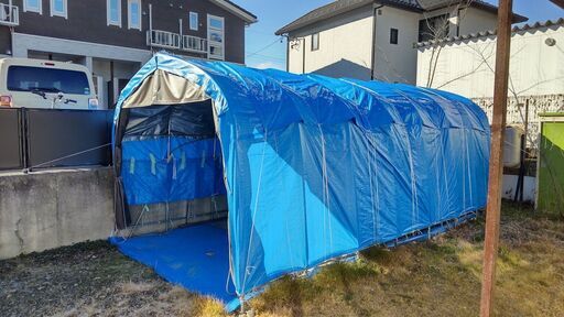 パイプ車庫・パイプガレージ・仮設使用のみ、天幕は新品未使用