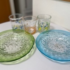 琉球グラス　皿、グラス