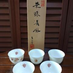 庫山窯 煎茶揃 もみじ 5客（未使用品／箱有り）