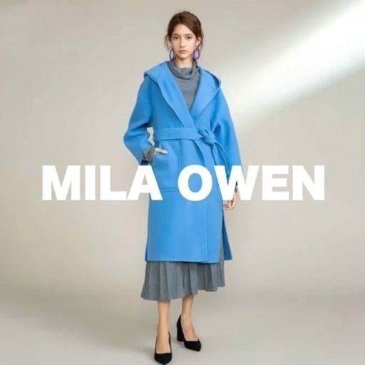 Mila Owen ベルト付接結フードガウンコート ブルー