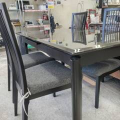 ☆シギヤマ家具/5点ダイニングセット/エナメル素材/ブラック/シンプル/おしゃれ/№793☆