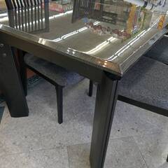 ☆シギヤマ家具/5点ダイニングセット/エナメル素材/ブラック/シンプル/おしゃれ/№793☆
