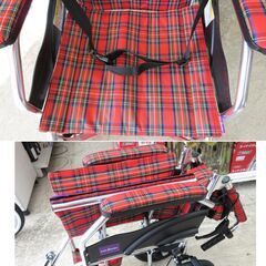 ☆ほぼ未使用品☆KADOKURA / カドクラ 車いす 介助用 介護 折り畳み式  取扱説明書付き ミラノレッドチェック A604-ACR【ユーズドユーズ名古屋天白店】JO0123