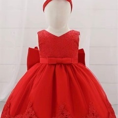 【美品】ベビードレス　赤　ヘッドドレス　リボン　セット　6〜9M