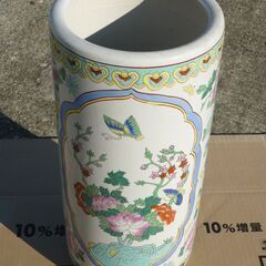 中古 USED 傘立て 陶器 花柄 花模様 綺麗 玄関 収納 丸...