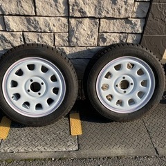 デイトナ 14インチ スタッドレス タイヤ ホイール ホワイト レッド＆ブルーライン 4本セット 155/65R14 トーヨー ギズ2 ホワイト 軽自動車 軽トラ GIZ2 5J +42