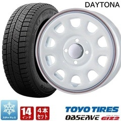 デイトナ 14インチ スタッドレス タイヤ ホイール ホワイト レッド＆ブルーライン 4本セット 155/65R14 トーヨー ギズ2 ホワイト 軽自動車 軽トラ GIZ2 5J +42
