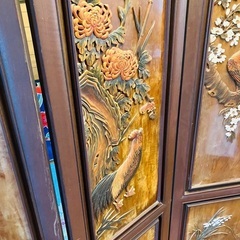 衝立 パーテーション 間仕切り 中国 彫刻 アンティーク レトロ 3連 4枚目欠品