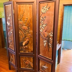 衝立 パーテーション 間仕切り 中国 彫刻 アンティーク レトロ 3連 4枚目欠品