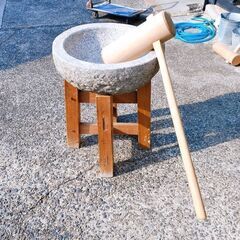 【状態良好】石臼　石臼台　杵　３点セット