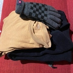 ユニクロのフリースジャケット&ソフトタッチネックT、手袋