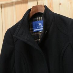 美品　バーバリー BURBERRY ブルーレーベル レディース アンゴラ カシミヤ混 ハイネック コート 36(S) ブラック