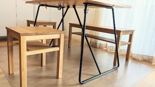 無印良品　オーク材折りたたみテーブル　木製ベンチ　セット