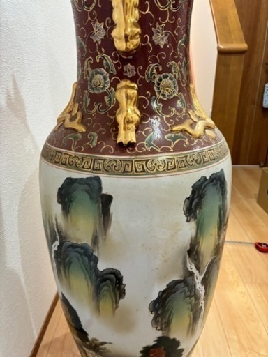 嶺東窯製時代物 色絵金彩山 水文大型飾花瓶｜全長約108cm｜ インテリア・置物・ヴィンテージ