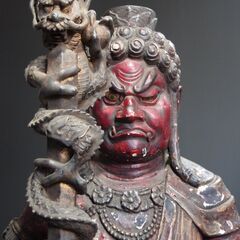 仏像 不動明王像 H130㎝木彫り　火焔光 厄除け 縁起物 開運 運気アップ 火炎光背