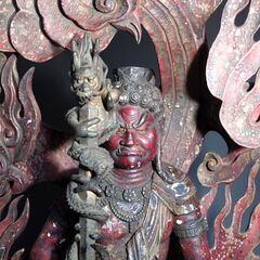 仏像 不動明王像 H130㎝木彫り　火焔光 厄除け 縁起物 開運 運気アップ 火炎光背