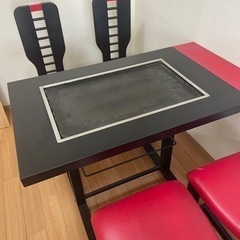 業務用鉄板テーブル　都市ガス専用　椅子4脚付き