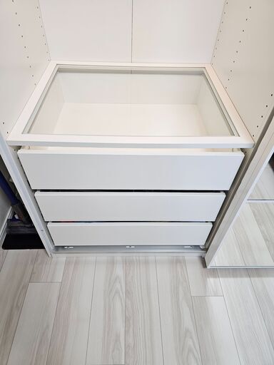 【極上品・IKEA】 高級ガラス扉仕様PAX/AULI・ワードローブ　LED付（システム収納クローゼット）＜10万円相当＞