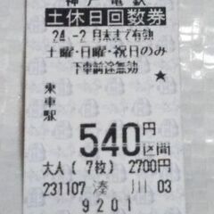 〈受付終了〉神戸電鉄 土日回数券  540円