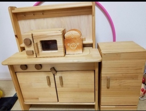 木製おままごとキッチン　電子レンジ　冷蔵庫セット
