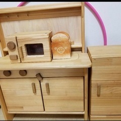 木製おままごとキッチン　電子レンジ　冷蔵庫セット