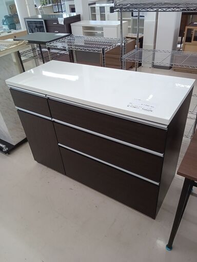 ★ジモティ割あり★  キッチン収納 ダークブラウン×ホワイト W119.5×D50.5×H85 クリーニング済み TC881