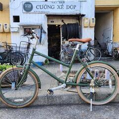 ミニベロ自転車 6変速 緑 配達可能