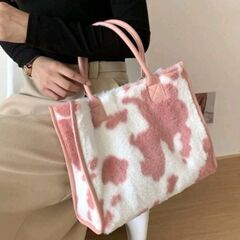 【美品】ピンク ファー トートバッグ 牛柄 カウ柄 ハンドバッグ