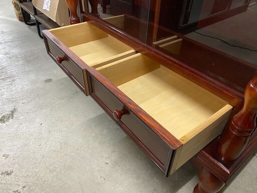 唐木家具 茶箪笥 飾り棚 アンティーク家具　和家具　ヴェンテージ 受注生産品 飾り棚 紫檀 6枚戸3.8尺棚 松彫り 漆仕上げ 唐木 茶棚 唐木