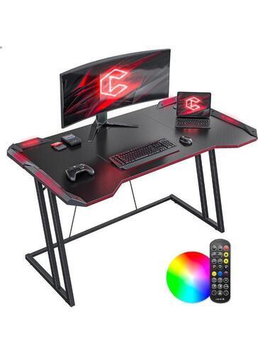 171t 未使用品 ゲーミングデスク 幅120cm*奥行き60cm LED付き ゲーミングテーブル 組立式 ブラック y010503t