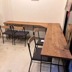 【ネット決済】カフェテーブル 天然ウォールナット L字型テーブル...