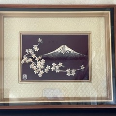 額絵　富士山と桜　銀素材