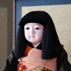 日本人形　市松人形　紫貴作　女の子　52cm　ガラスケース
