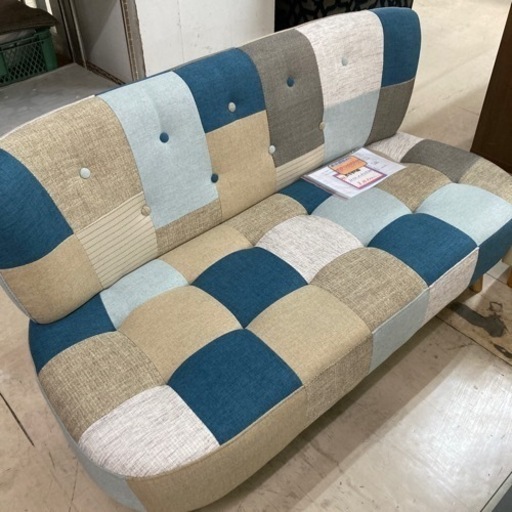 人気商品　不二貿易【期間限定￥30,000-】新品　2人掛けパッチワークソファ　ブルー
