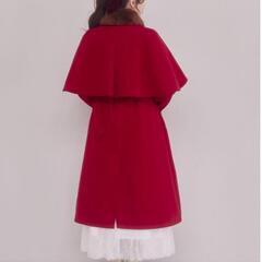 Areeam ファー付ケープコート アリーム あいにゃん コート 赤 レッド ロングコート