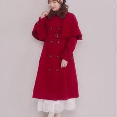 Areeam ファー付ケープコート アリーム あいにゃん コート 赤 レッド ロングコート