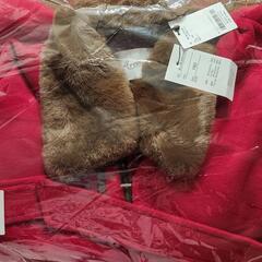 Areeam ファー付ケープコート アリーム あいにゃん コート 赤 レッド ロングコート