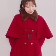 Areeam ファー付ケープコート アリーム あいにゃん コート 赤 レッド ロングコート