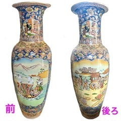 【中国美術 薩摩焼】花瓶 特大 136cm 金彩色絵 古美術品 ...