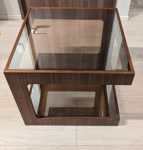 moda en casa ダイス50 コーヒーテーブル ガラス天板 50×50×42cm オーク