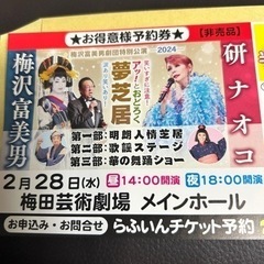 梅沢富美男劇団特別公演＆研ナオコ　半額チケット　非売品