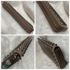 Christian Louboutin 長財布 ラウンドファスナー ベージュ シルバースタッズ 超美品 