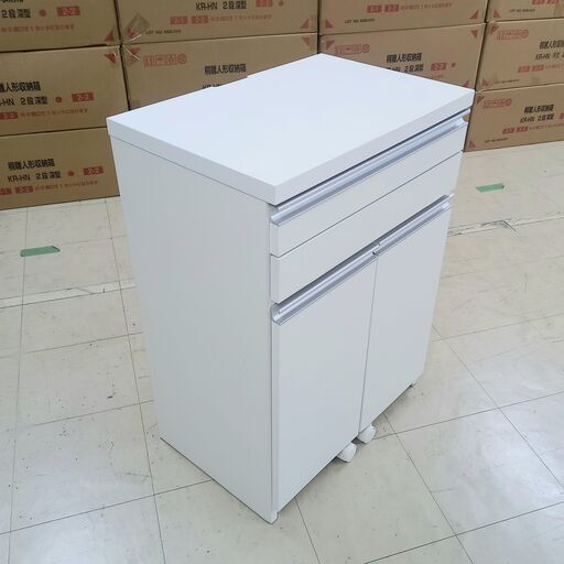 未使用訳あり PCデスク 幅約60 完成品 ホワイト 木製 学習机 デスク プリンター パソコンラック リビング収納 チェスト