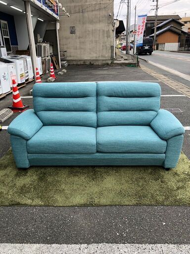 ▼値下げ▼3人掛けソファ ニトリ ターコイズブルー 背もたれ取り外し可 自社配送時代引き可※現金、クレジット、スマホ決済対応※【送料に設置込】